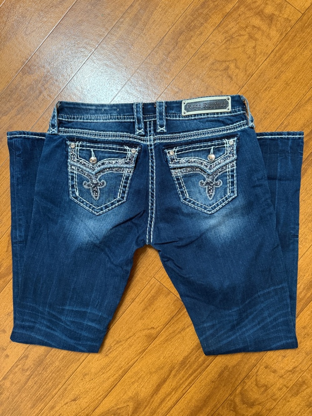Rock Revival Women’s Dark Blue Embroidered Back Pocket Straight Jeans